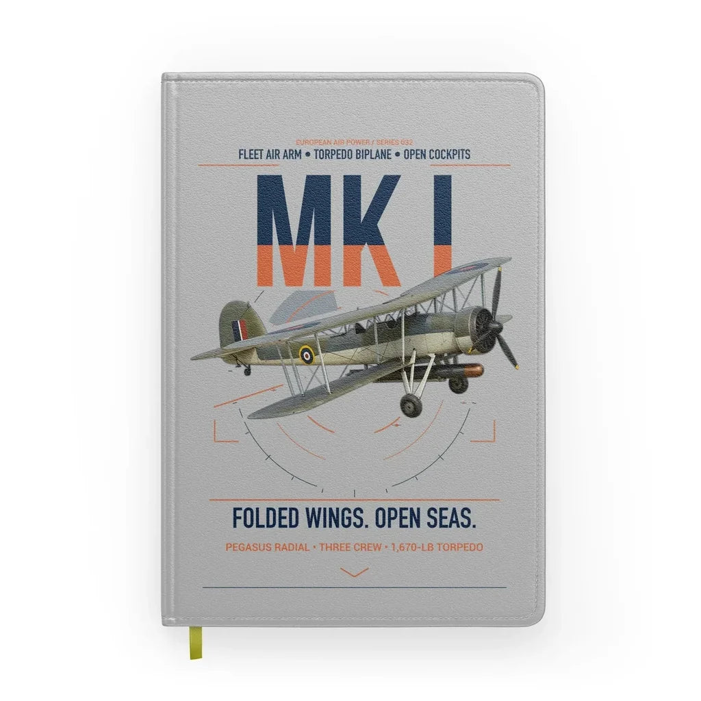 Fairey Swordfish Mk I design on light gray notebook