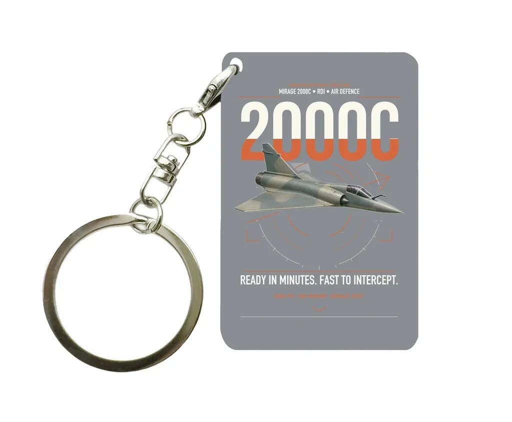 Dassault Mirage 2000C RDI design on gray designed key chain, double-side print