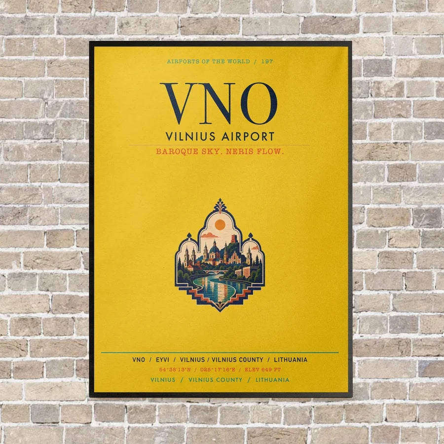 Vilnius Airport VNO vertical canvas print - framed - yellow background