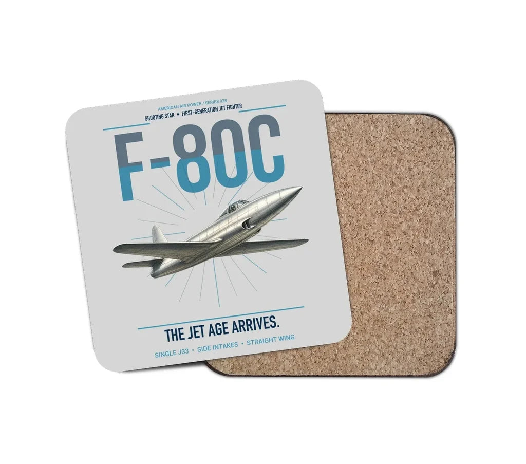F-80C Shooting Star design on light gray 1 piece coaster