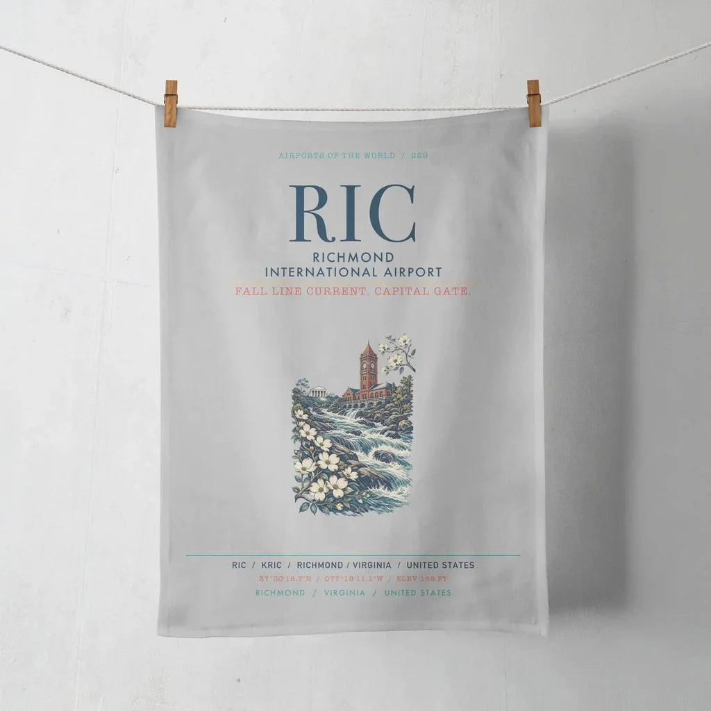 Richmond International Airport (RIC) design on light gray towel
