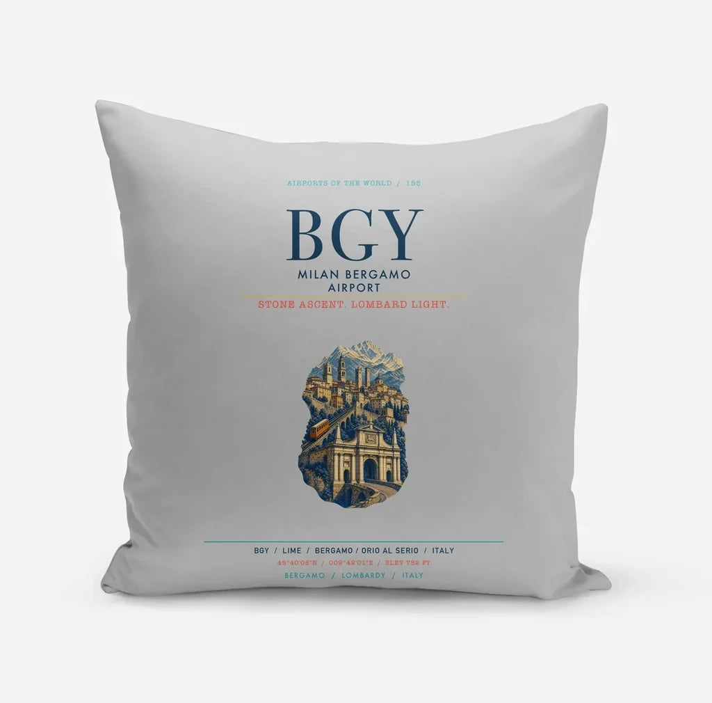 Milan Bergamo Airport (BGY) design on light gray pillow