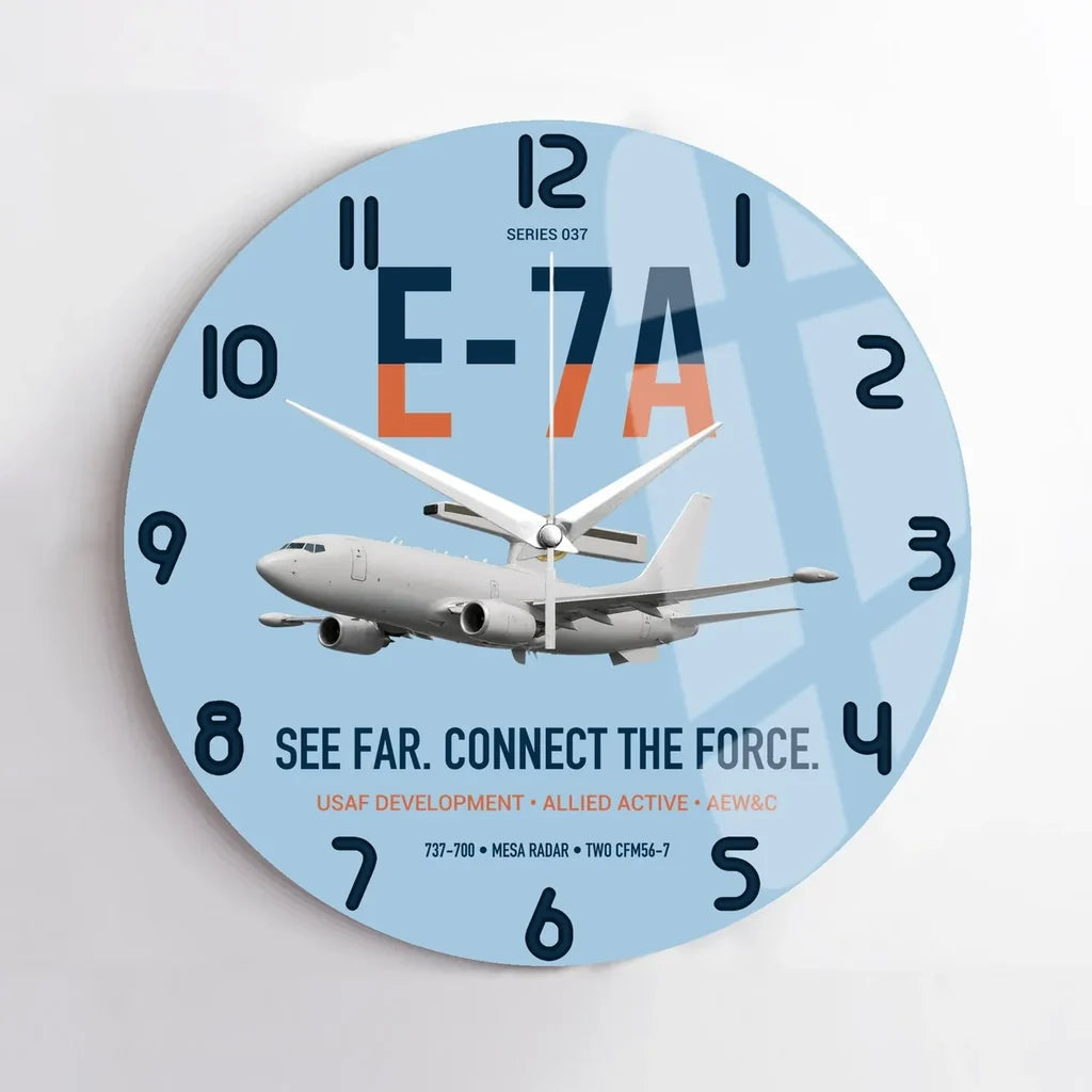 E-7A Wedgetail design on light blue no frame wall clock