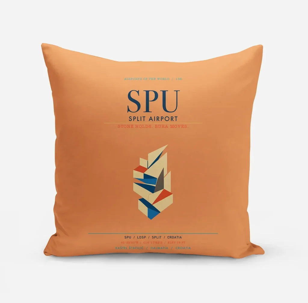 Split Airport (SPU) design on orange pillow