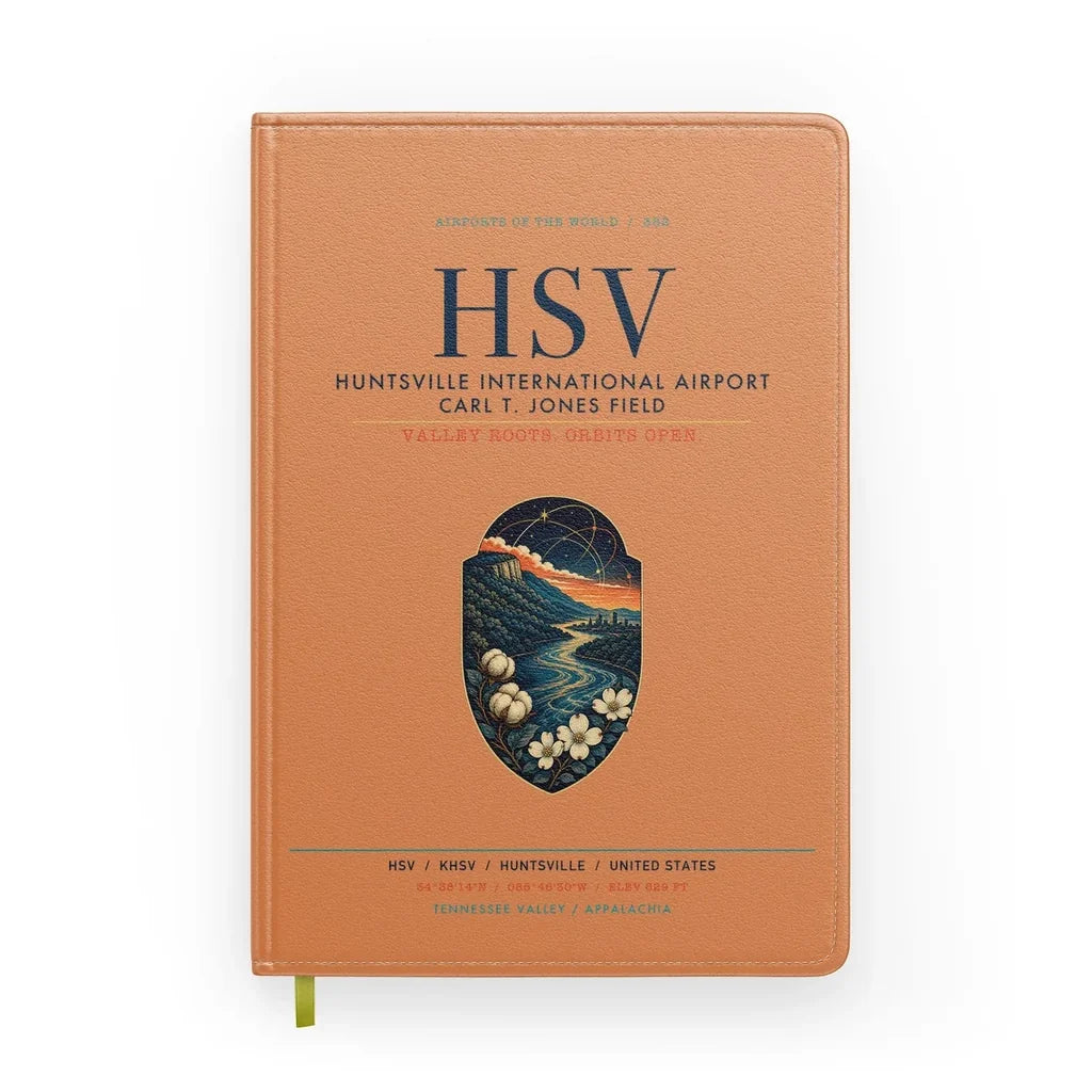Huntsville International Airport (HSV) design on orange notebook