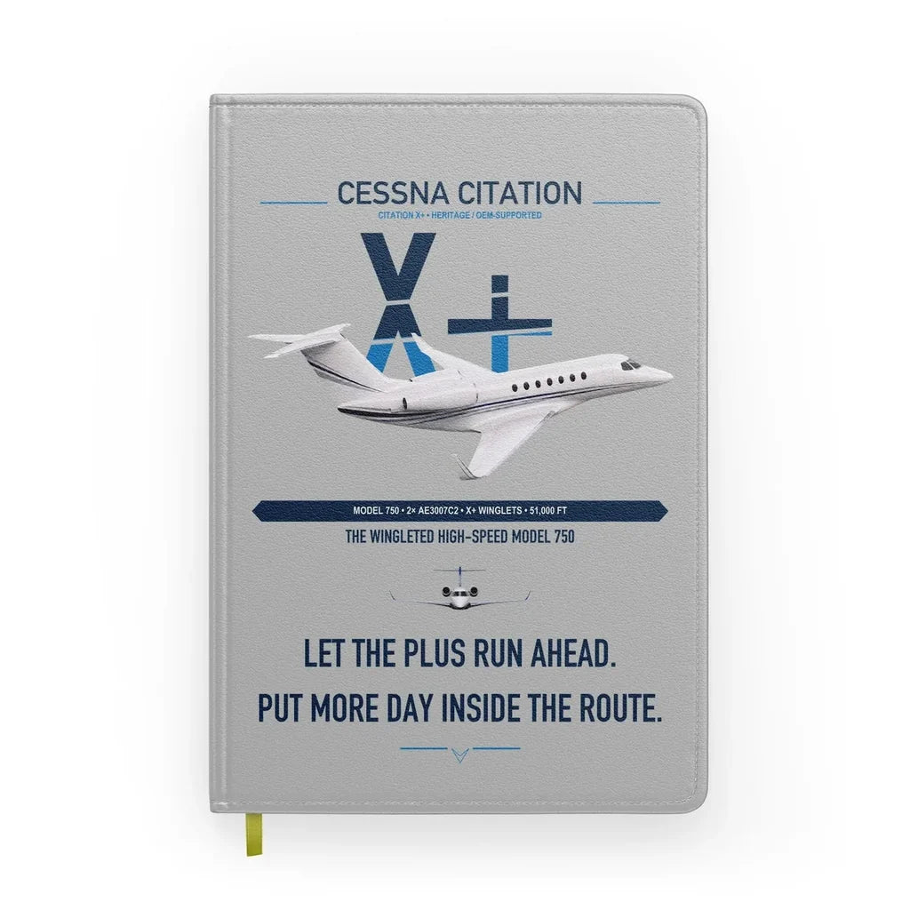 Cessna Citation X+ design on light gray notebook