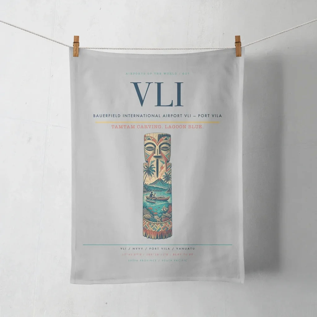 Bauerfield International Airport (VLI) design on light gray towel