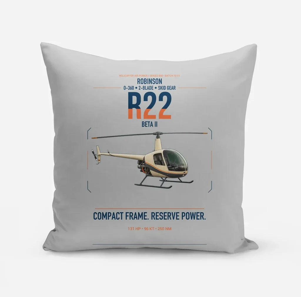 Robinson R22 Beta II design on light gray pillow