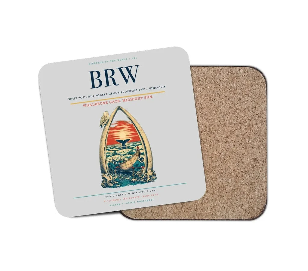 Wiley Post–Will Rogers Memorial Airport (BRW) design on light gray 1 piece coaster