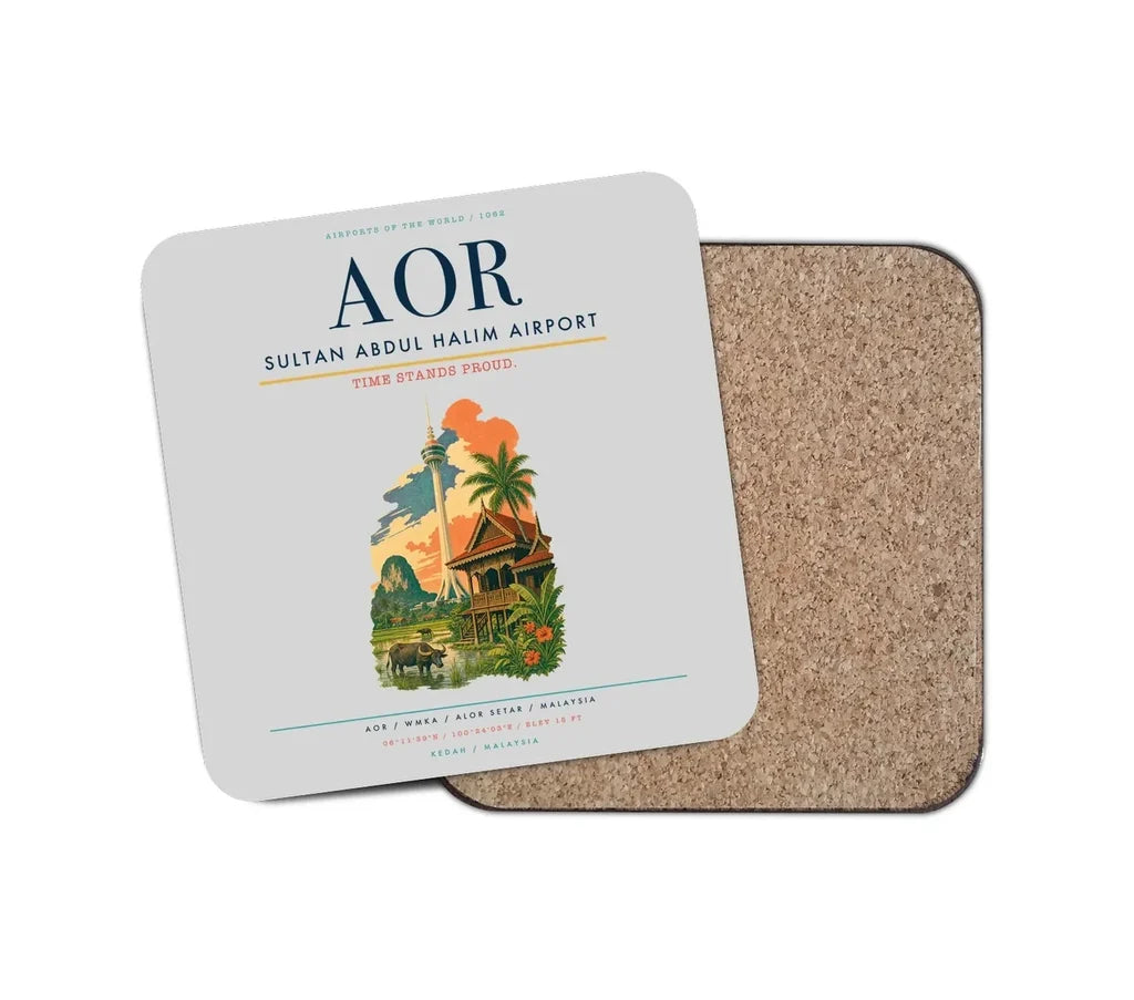 Sultan Abdul Halim Airport (AOR) design on light gray 1 piece coaster