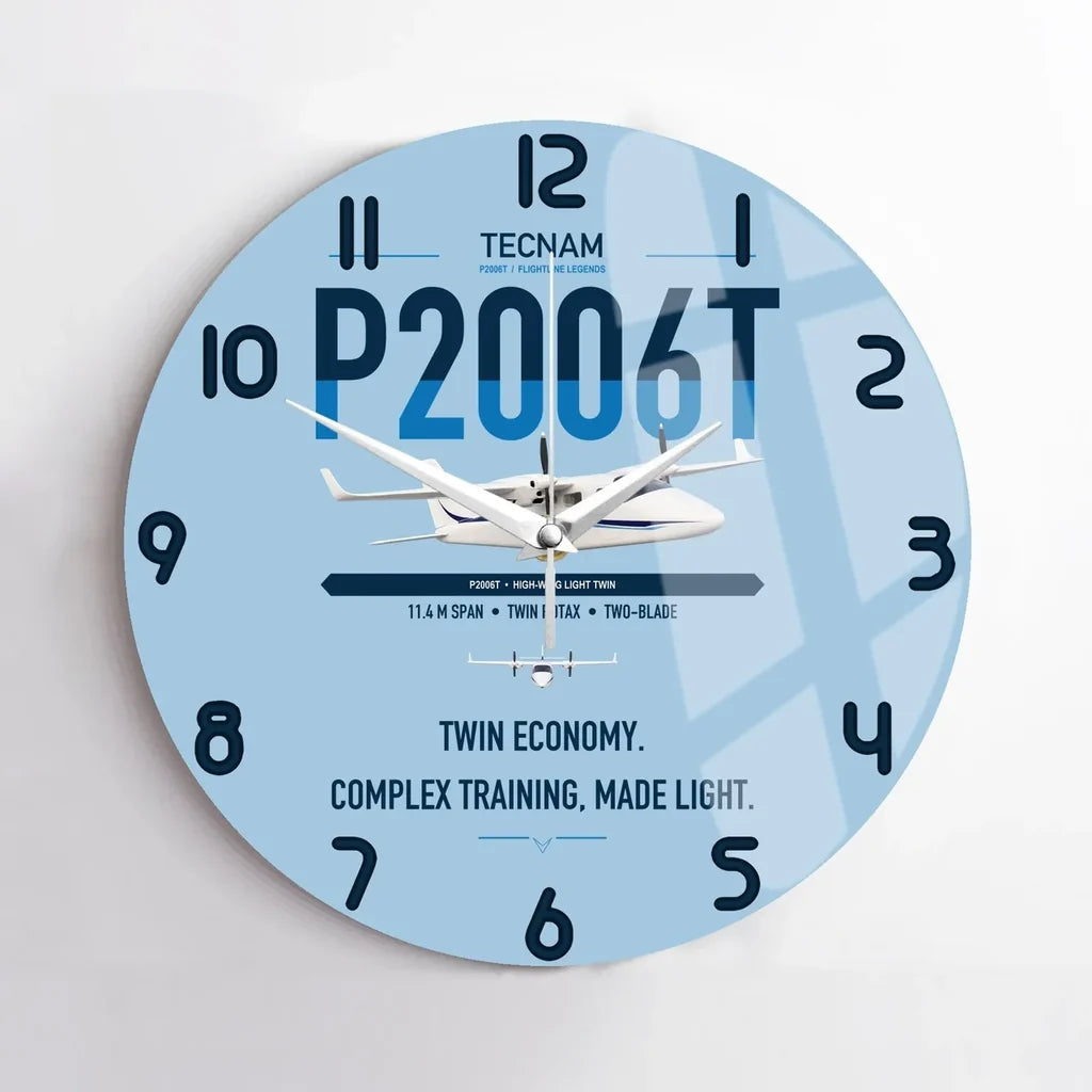 Tecnam P2006T design on light blue no frame wall clock