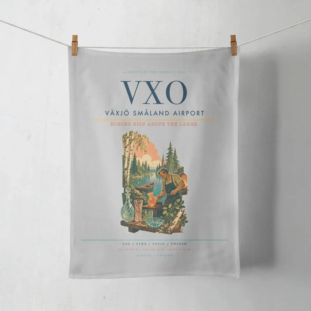 Växjö Småland Airport (VXO) design on light gray towel