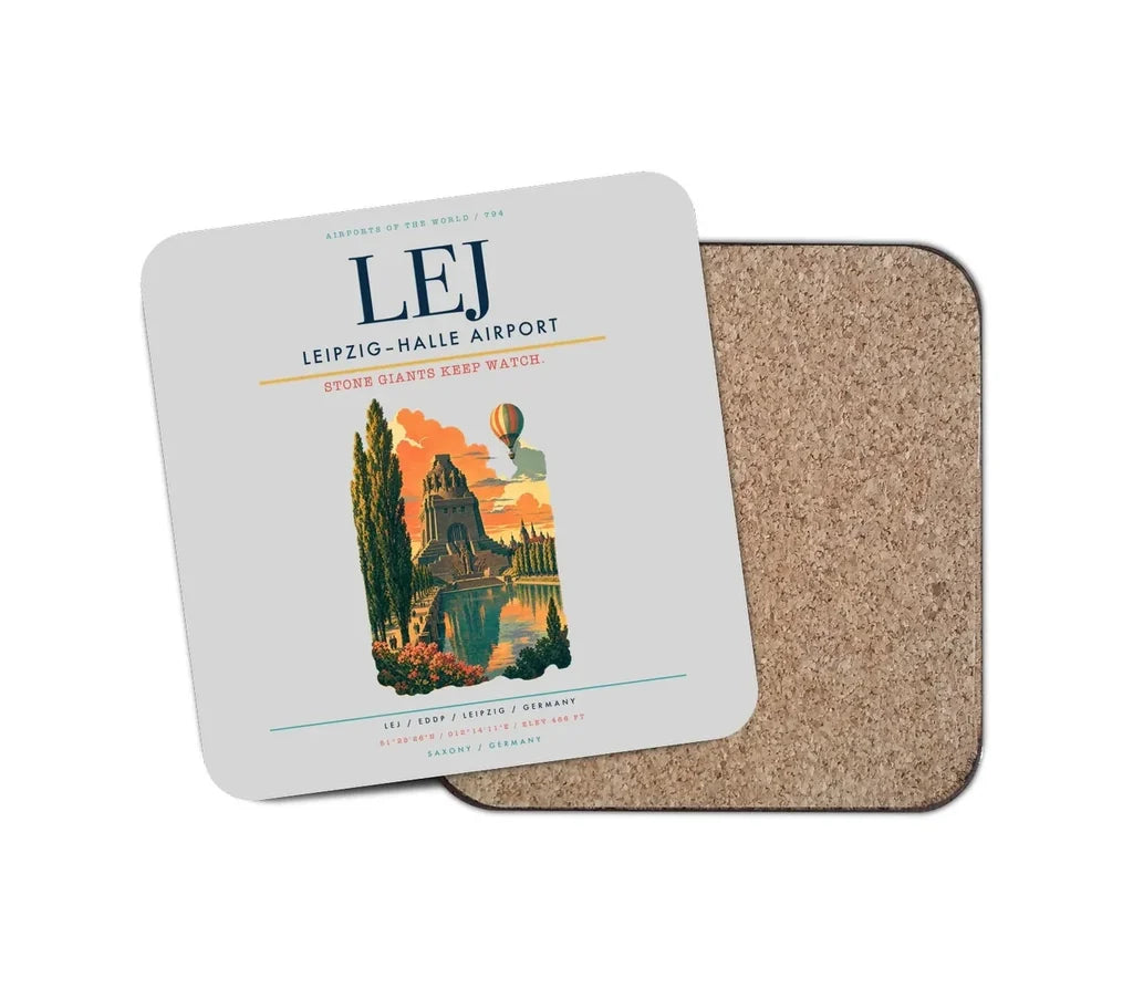Leipzig–Halle Airport (LEJ) design on light gray 1 piece coaster