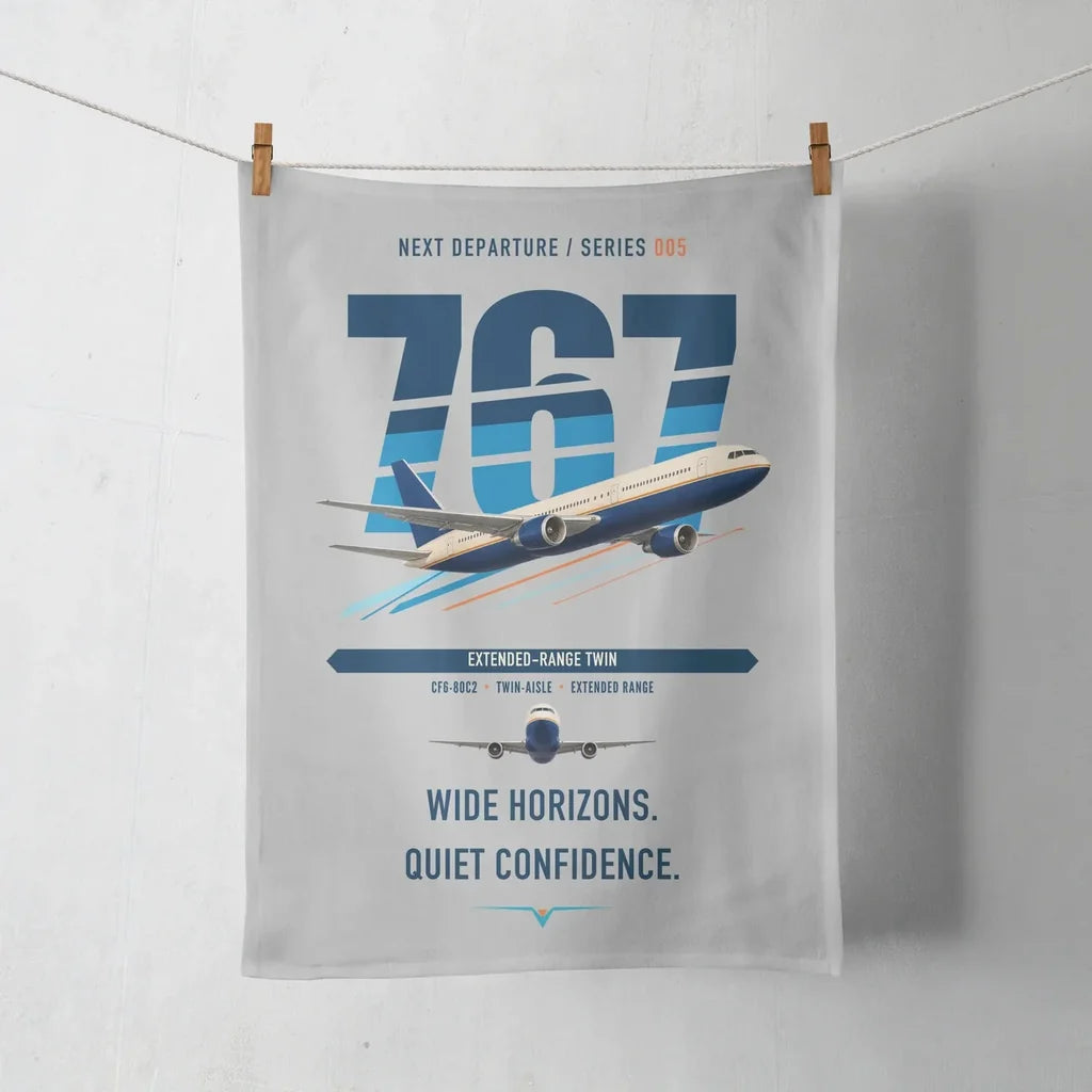 Boeing 767-300ER design on light gray towel