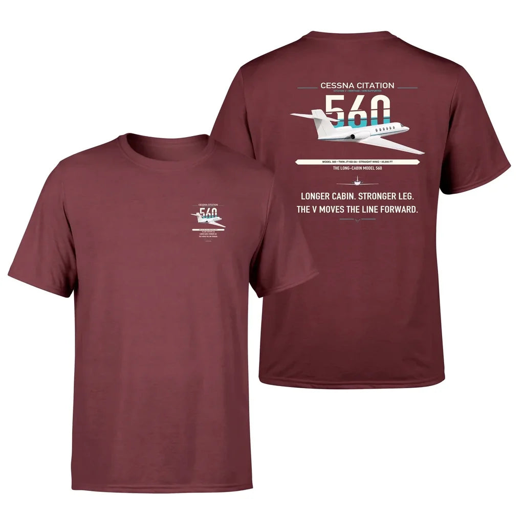 Cessna Citation 560 - Citation V design on dark red double-side t-shirt, double-side print