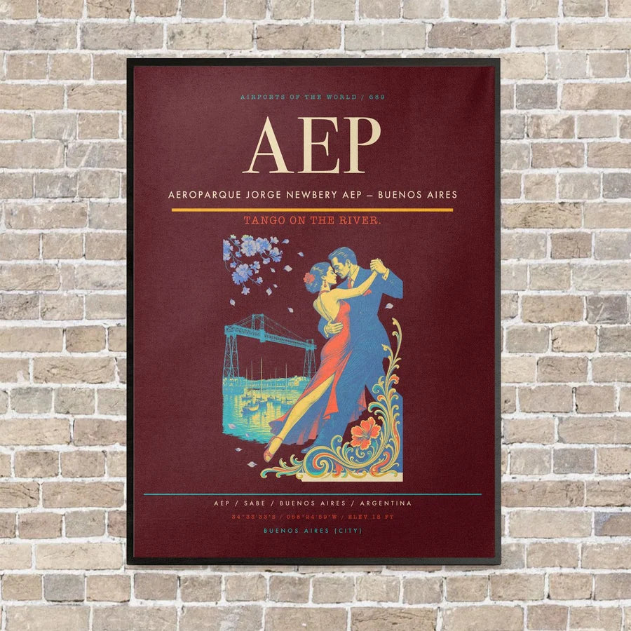 Aeroparque Jorge Newbery AEP — Buenos Aires vertical canvas print - framed - dark red background