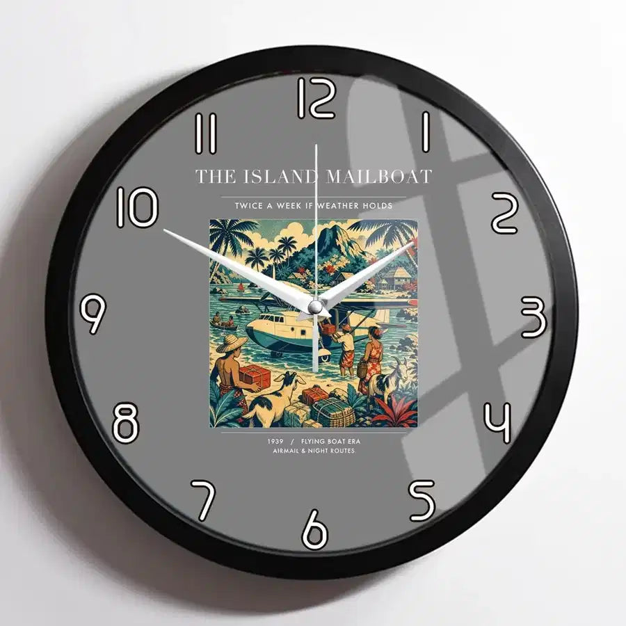 VINTAGE G4065 - The Island Mailboat - Designed Wall Clocks design on gray framed