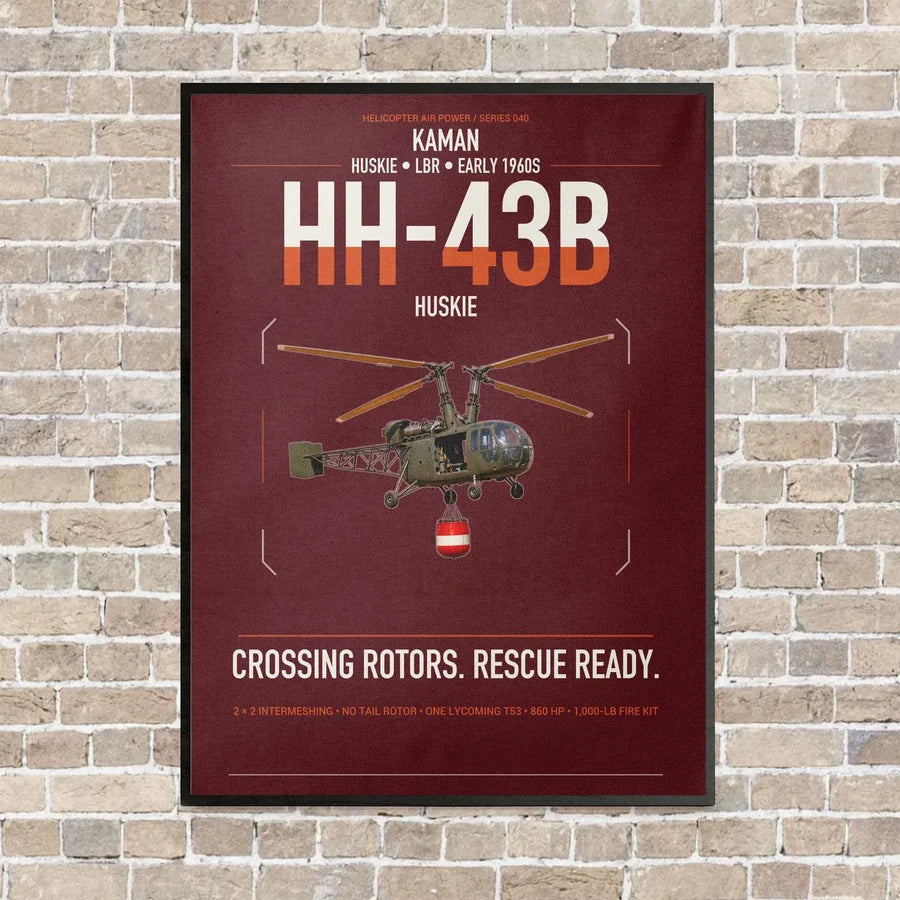 Kaman HH-43B Huskie vertical canvas print - framed - dark red background