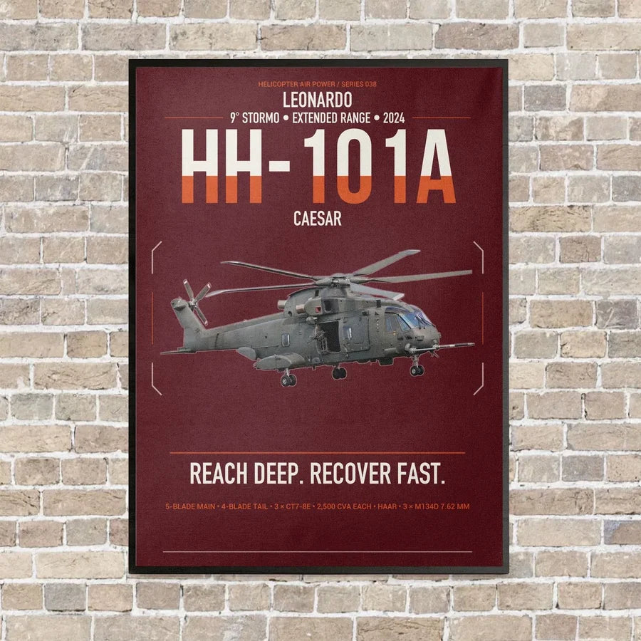 Leonardo HH-101A Caesar vertical canvas print - framed - dark red background