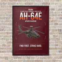 Thumbnail for Boeing AH-64E Apache Guardian vertical canvas print - framed - dark red background