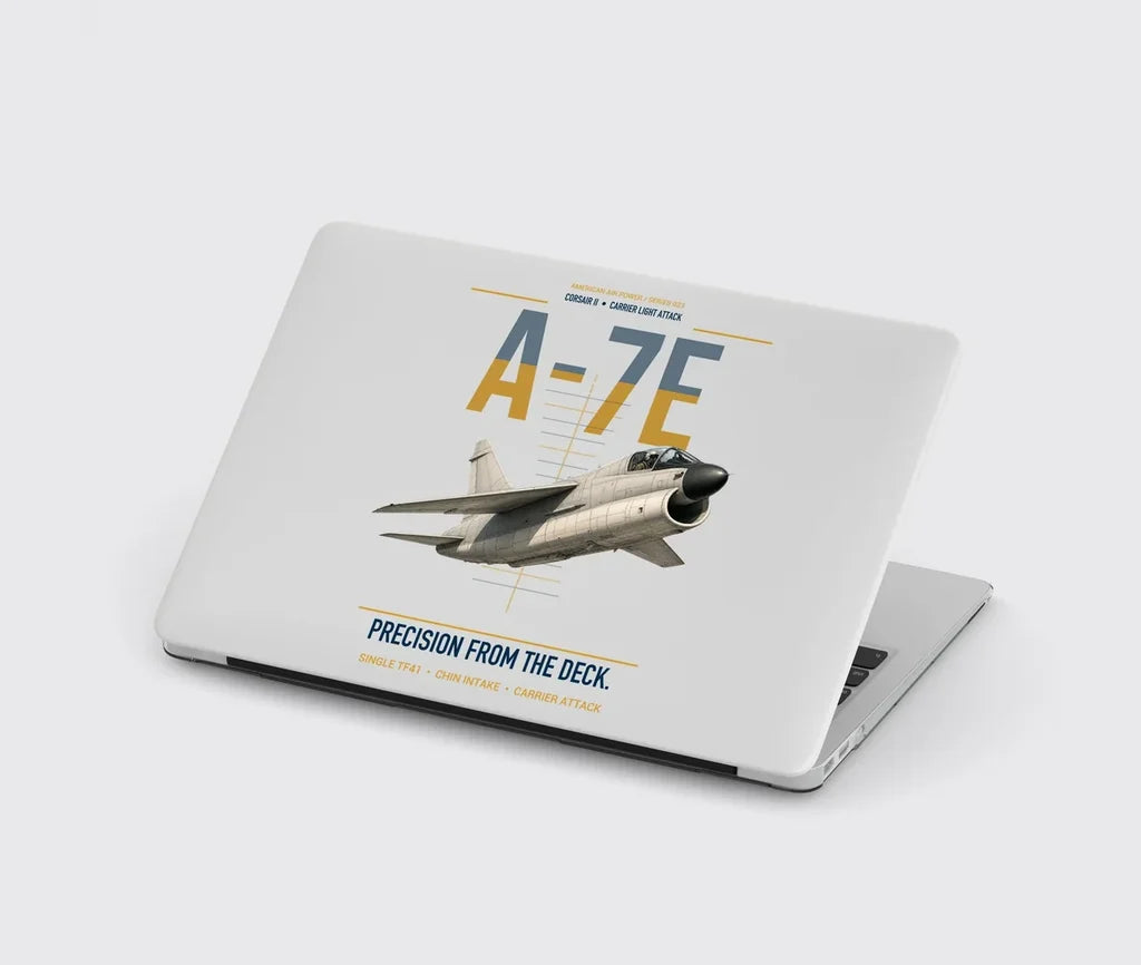 A-7E Corsair II design on light gray MacBook case
