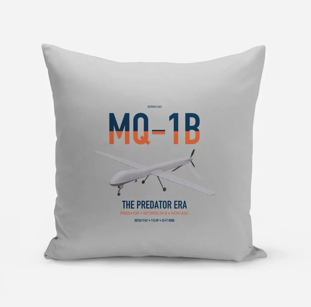 MQ-1B Predator design on light gray pillow