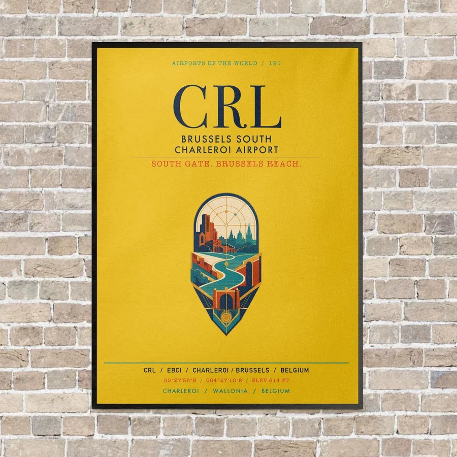 Brussels South Charleroi Airport CRL vertical canvas print - framed - yellow background