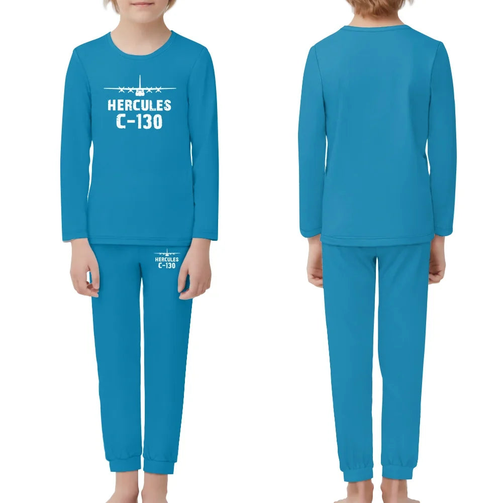 Military Transport Airplane C 130 children pajamas - Light Blue