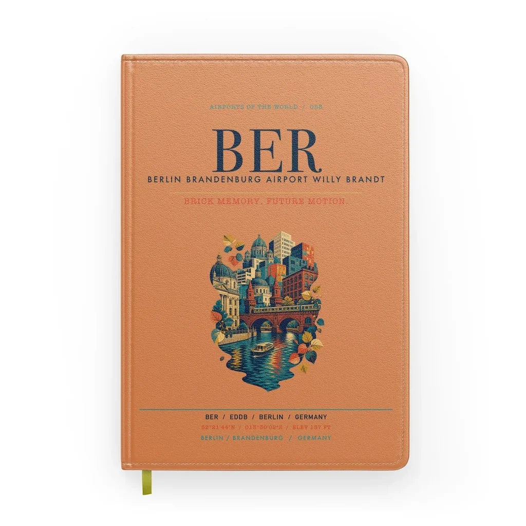 Berlin Brandenburg Airport Willy Brandt (BER) design on orange notebook
