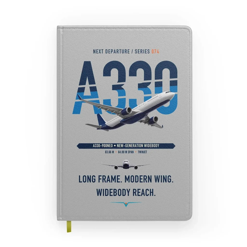 Airbus A330-900neo design on light gray notebook