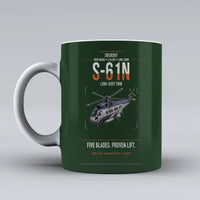 Thumbnail for Sikorsky S-61N design on dark green ceramic mug, double-side print