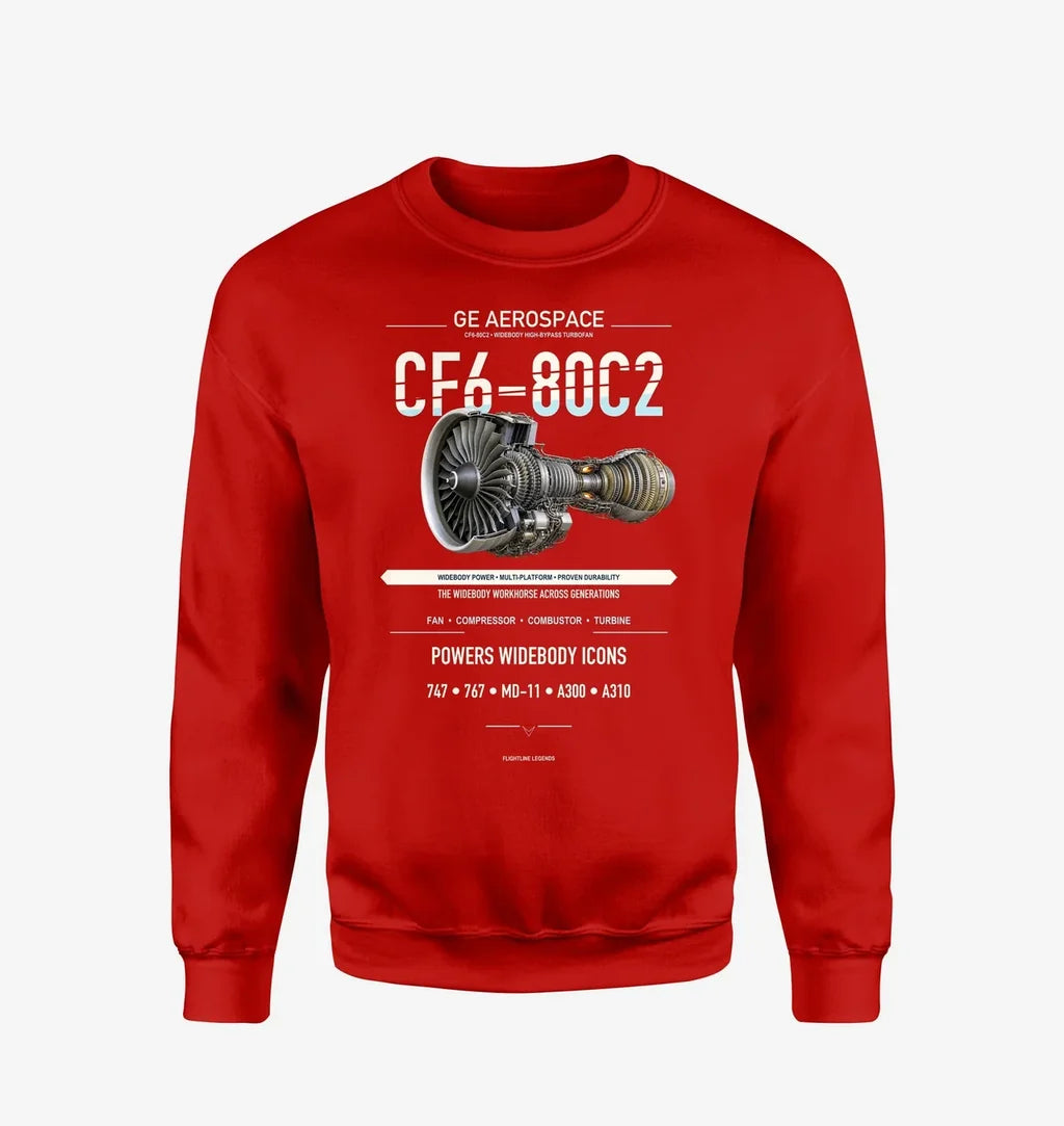 CF6-80C2 design on red sweatshirt