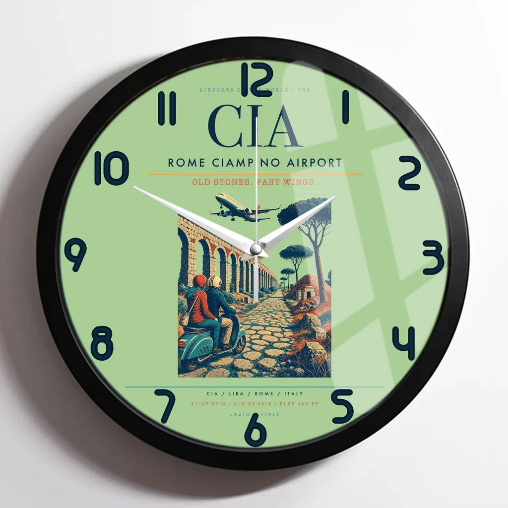 Rome Ciampino Airport CIA Wall-Clock Framed - Light Green