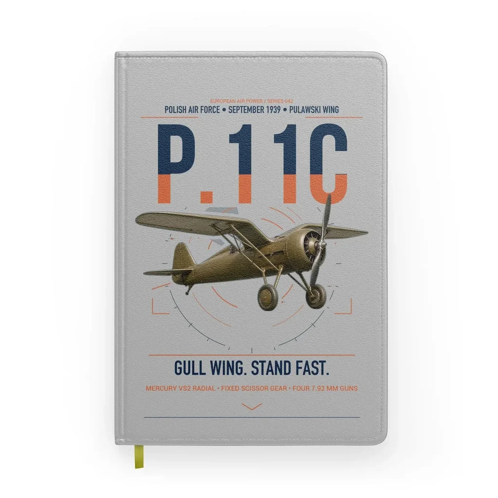 PZL P.11c design on light gray notebook
