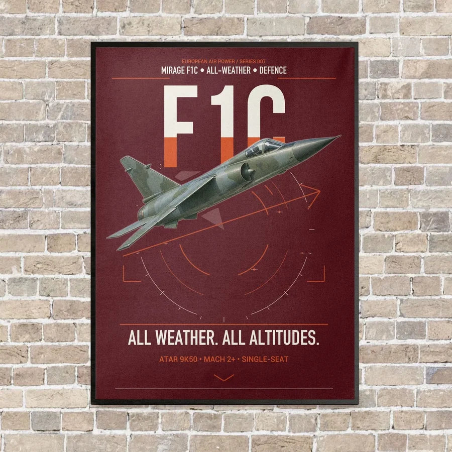 Dassault Mirage F1C vertical canvas print - framed - dark red background