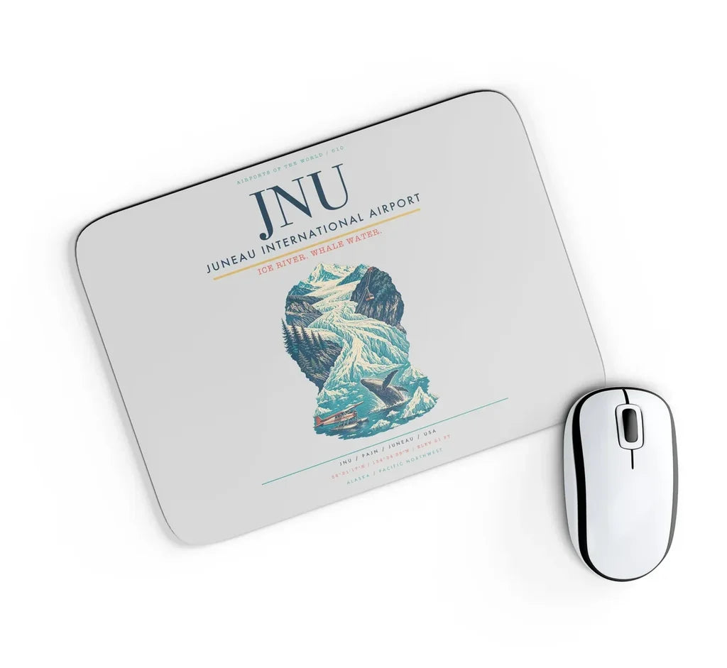 Juneau International Airport (JNU) design on light gray rectangle mouse pad