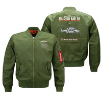 Thumbnail for HAL ALH Dhruv Mk III design on green bomber jacket, double-side print