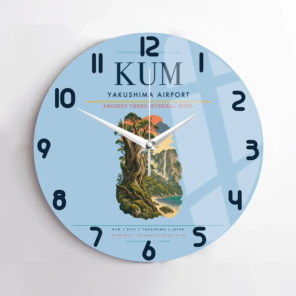 Yakushima Airport (KUM) design on light blue no frame wall clock