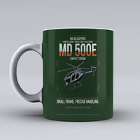 Thumbnail for MD Helicopters MD 500E design on dark green ceramic mug, double-side print
