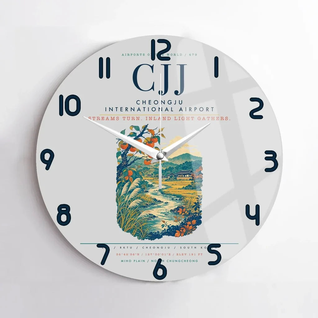 Cheongju International Airport (CJJ) design on light gray no frame wall clock