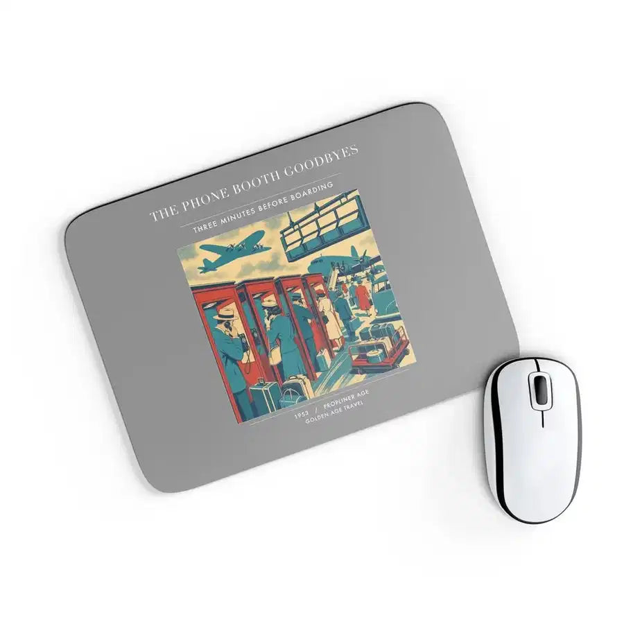 VINTAGE G4382 - The Phone Booth Goodbyes - Designed Mouse Pads design on gray rectangle