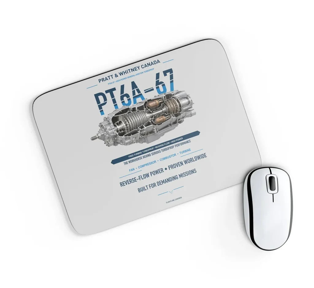 PT6A-67 design on light gray rectangle mouse pad