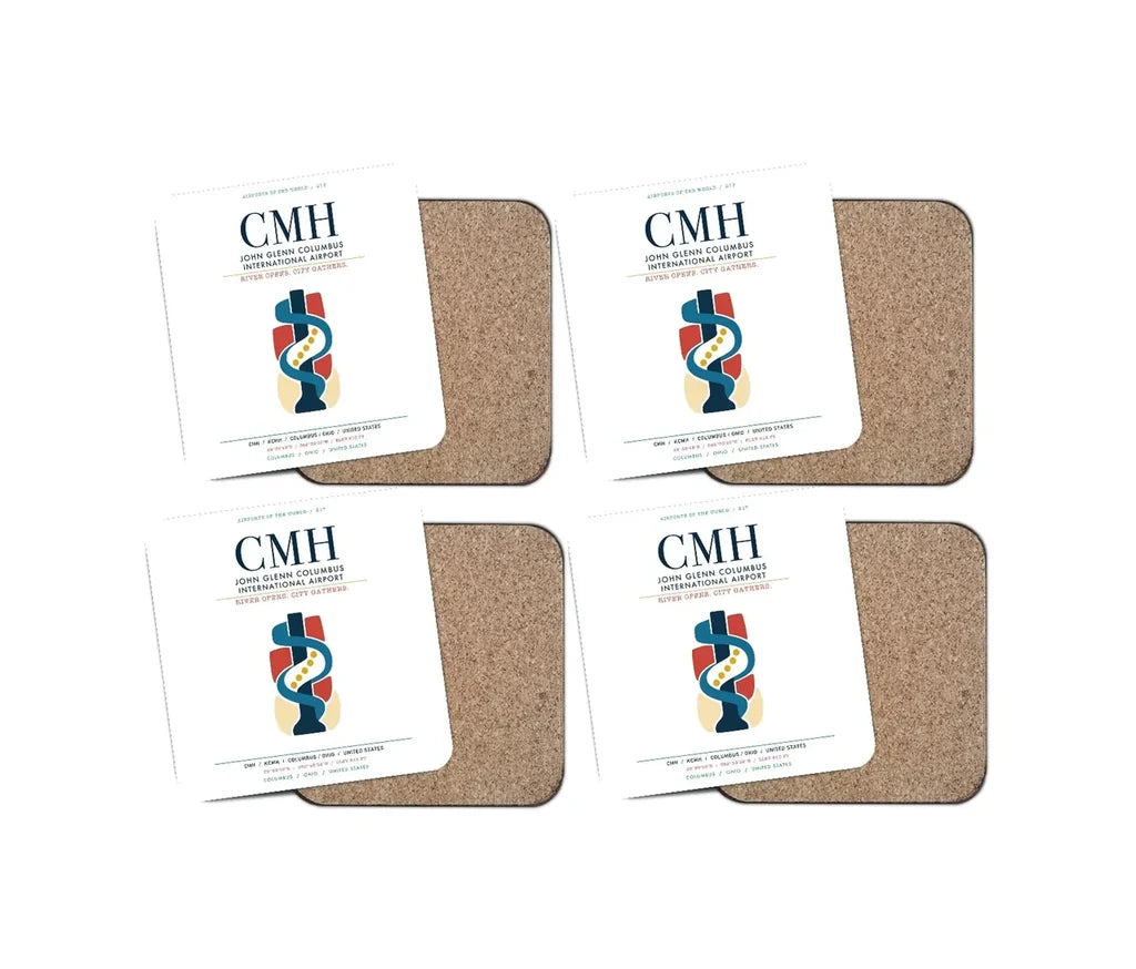 John Glenn Columbus International Airport (CMH) design on white 4 pieces set coaster