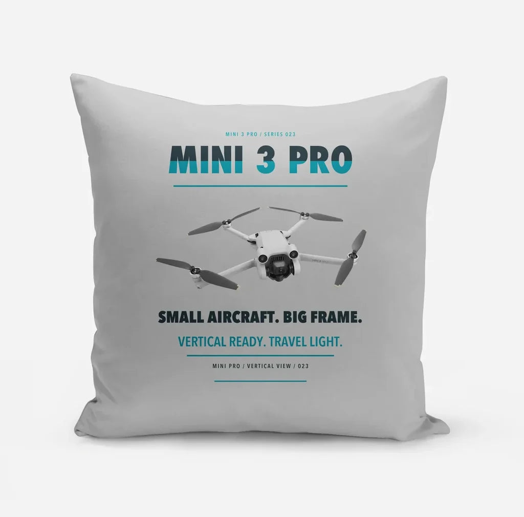 DJI Mini 3 Pro design on light gray pillow