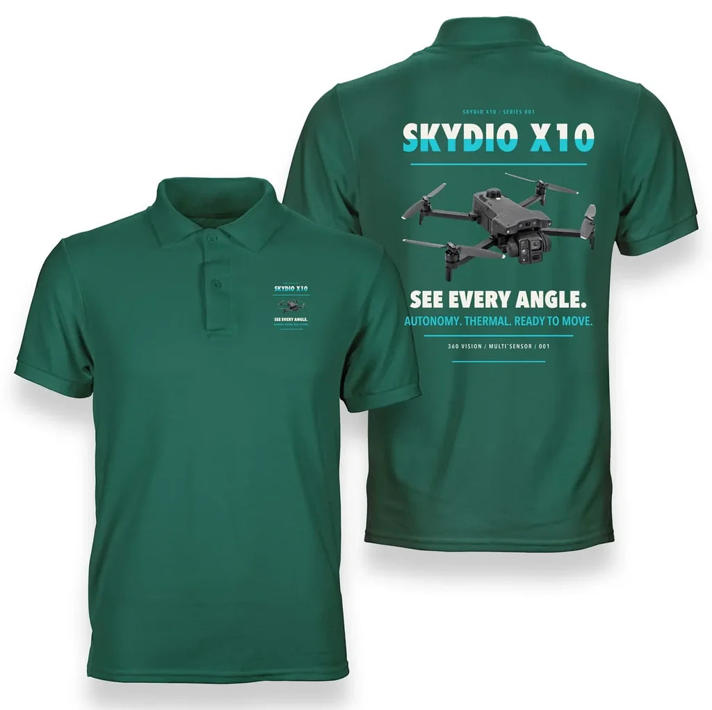Skydio X10 design on green polo