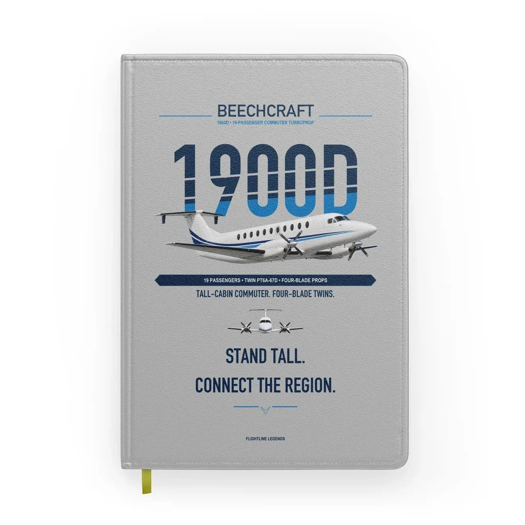 Beechcraft 1900D design on light gray notebook