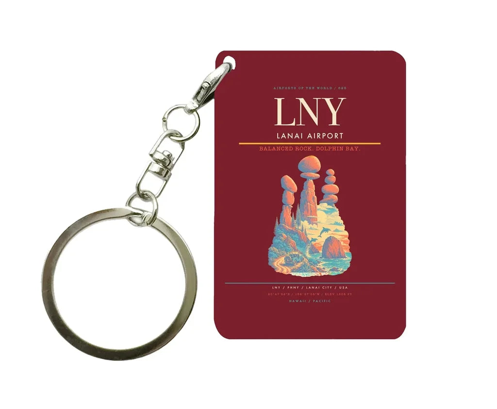 Lanai Airport (LNY) design on dark red key chain