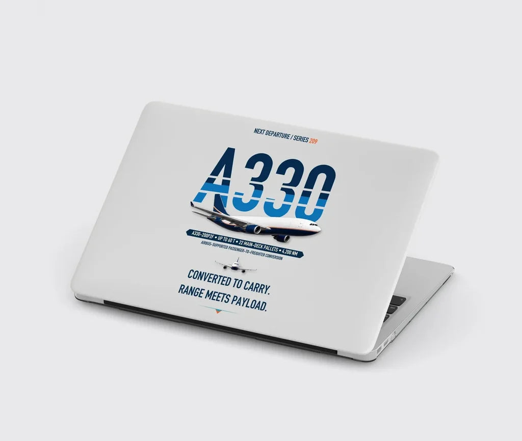 Airbus A330-200P2F design on light gray MacBook case