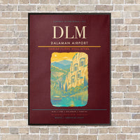 Thumbnail for Dalaman Airport DLM vertical canvas print - framed - dark red background