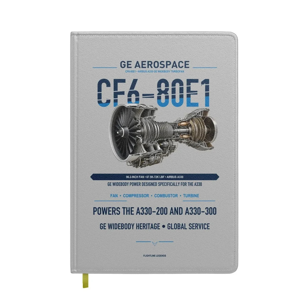 CF6-80E1 design on light gray notebook